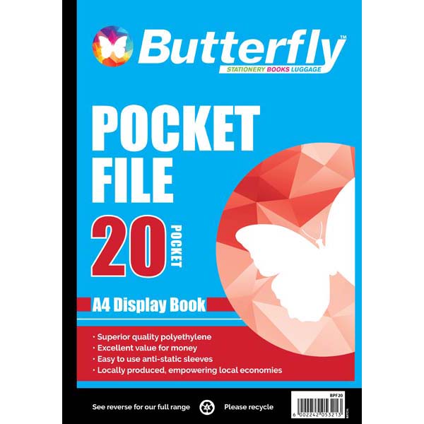 BUTTERFLY POCKET FILE - A4 20 PAGE